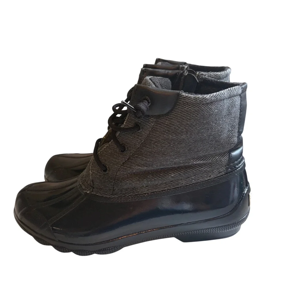 Sperry Saltwater Duck Boots Womens 8M Black Grey Waterproof Rain STS86760